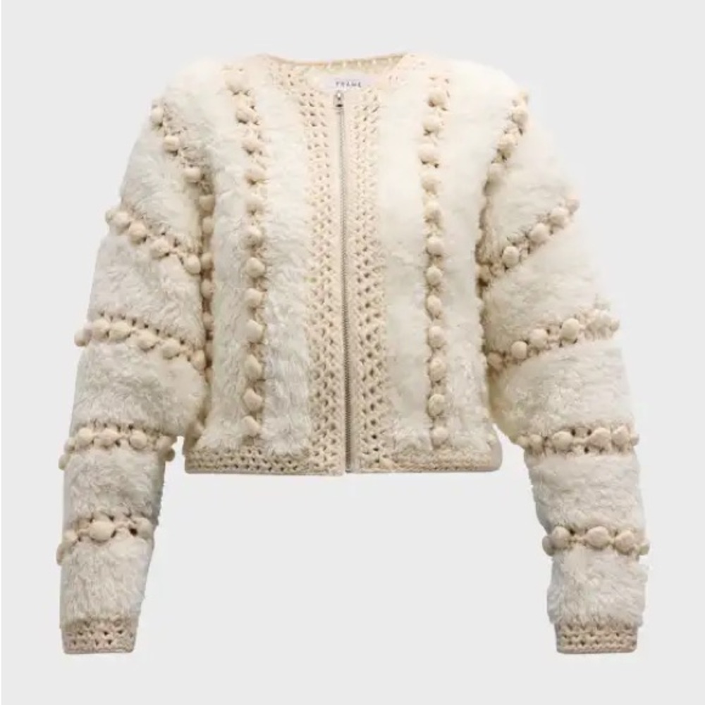 FRAME
Pom pom-embellished crochet-trimmed wool cardigan - Picture 6 of 7